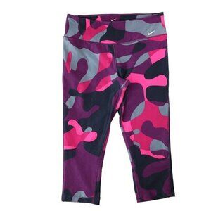 Womens L Nike Legend Capri Legging Liquid Tight Print Purple Pink Camo Large Dri
